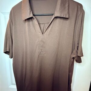 Women’s Chocolate Brown Collared V Neck Soft XXL Shirt